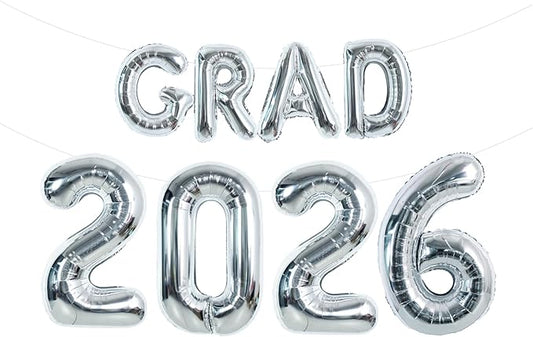 TONIFUL Graduation Balloons 16 Inch Silver Grad Balloons 40 Inch Silver Large Number 2026 Foil Balloons for 2026 Graduation Party Graduate Congratulations 2026 Congrats Grad Decorations
