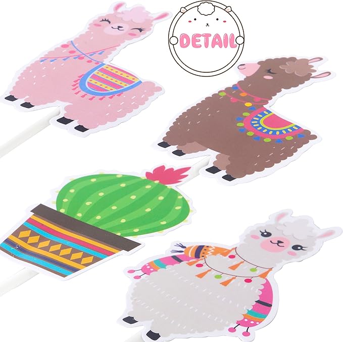 Llama Cactus Cupcake Toppers Cute Llama Alpaca Cactus Cake Cupcake Picks Decorations for Mexican Fiesta Theme Birthday Party Cinco De Mayo Party Supplies