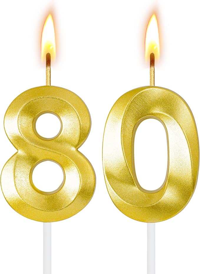 80th Birthday Candles for Cake,Birthday Decorations for Him Her,Number Candles for Cake Toppers Party Anniversary