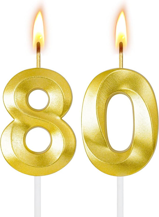 80th Birthday Candles for Cake,Birthday Decorations for Him Her,Number Candles for Cake Toppers Party Anniversary