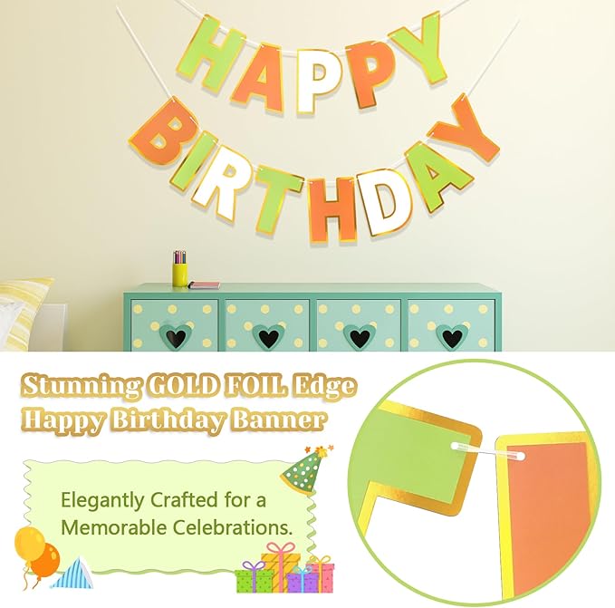 Happy Birthday Banner - 9ft Pre-Strung Happy Birthday Sign for Women, Men, Girls, Boys - No DIY Birthday Decorations & Party Supplies(Tri-Color)