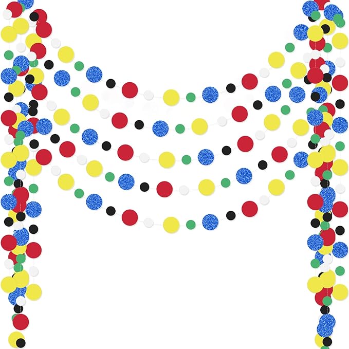Outus 5 Pieces Colorful Dots Paper Garland Easter Decor Round Glitter Hanging Confetti Streamers Backdrop for Spring Birthday Classroom Halloween Trunk or Treat Car Decoration (Classic Color)