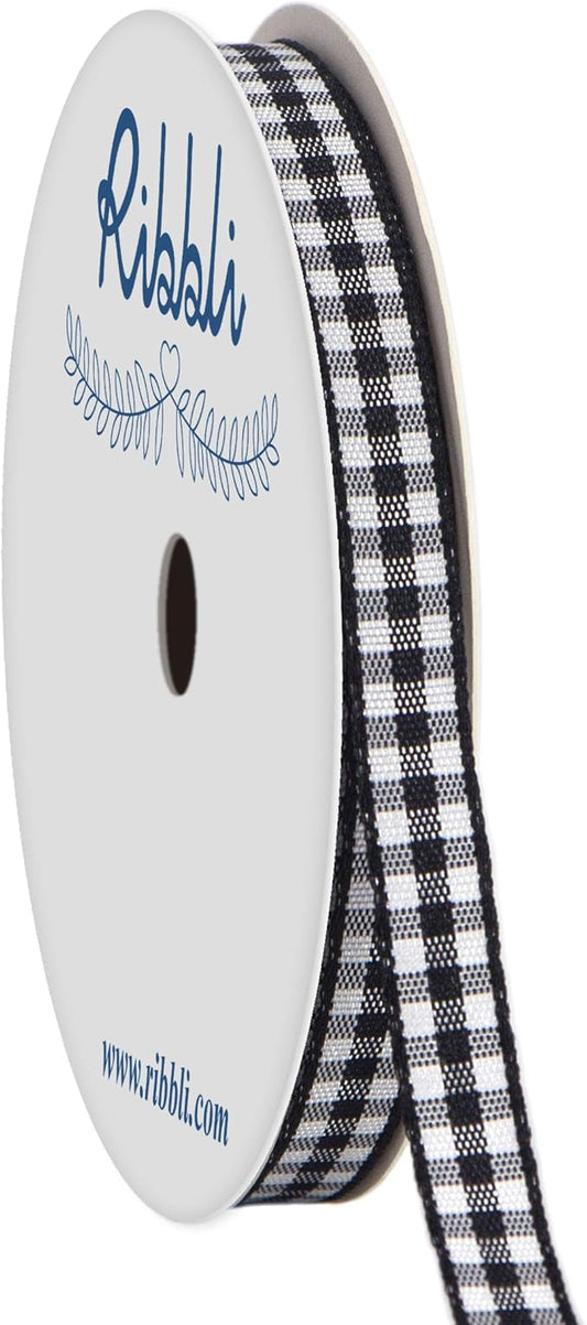 Ribbli Black and White Gingham Ribbon,100% Polyester Woven Edge,1/4 Inch x 10 Yard,Plaid Ribbon,Buffalo Checked Ribbon (Black 1)