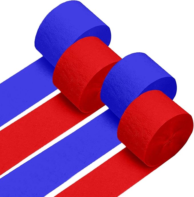 4 Crepe Paper Streamers Rolls, 328ft Pack of Red and Blue Crepe Paper for Birthday Graduation 4th of July Independence Day Baby Shower Wedding Party Decorations (1.8 inch x 82 ft/Roll)