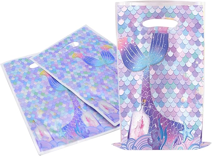 YYaaloa 30pcs Goodie Bags Party Favor Plastic Candy Gift Loot Bulk for Birthday Baby Shower Return Gift (Light Purple-Mermaid)