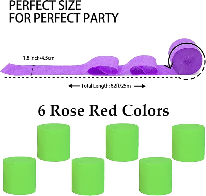 Crepe Paper Streamers 6 Rolls 492ft,Pack of Light Green Streamers Party Decorations,Crepe Paper Roll for Birthday,Wedding,Bridal Shower Decorations (1.8 Inch x 82 Ft/Roll)