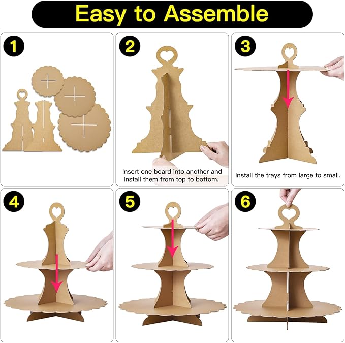 Soleebee 3-Tier Cupcake Stand, Cardboard Cupcake Tower, Dessert Cup Cake Stand Tower for Birthday Wedding Party Decoration, Cupcake Tier Stand 1 Set (Brown)