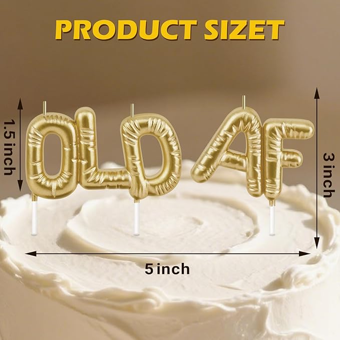 Funny Old AF Birthday Candles for Cake – Humorous Birthday Cake Candles for Milestone Birthdays & Retirement Parties (Champagne Gold)