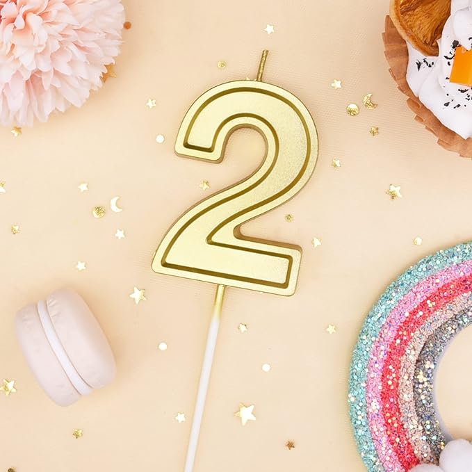 PHD CAKE 2.76 Inch Luxe Gold 2 Number Birthday Candles, Gold Number Candles, Cake Number Candles, Party Celebration