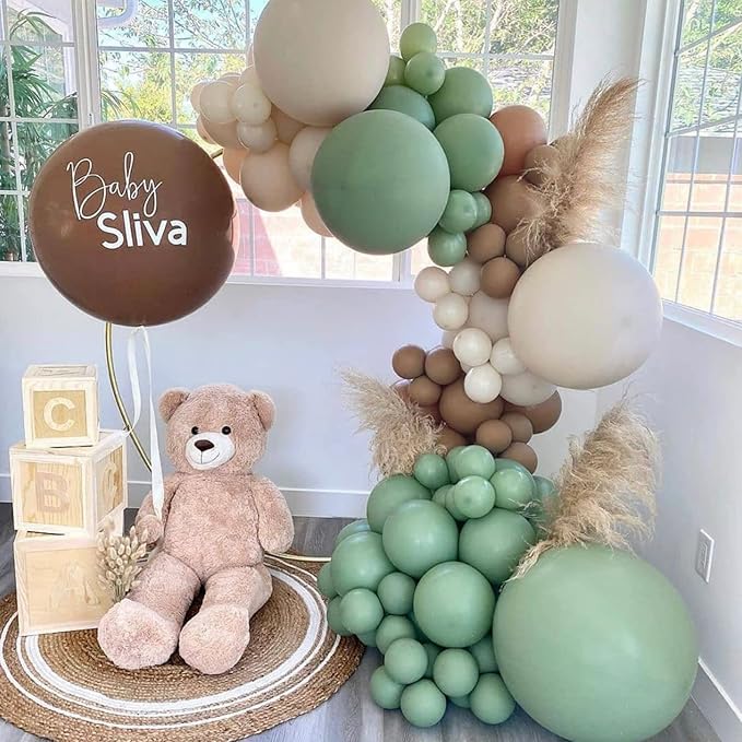 Voircoloria 105pcs Sage Green Balloons 12inch Olive Green Balloons for Birthday Graduation Baby Shower Wedding Anniversary New Year Party Decorations