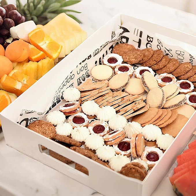 Frcctre 30 Pack 13" L X 9" W X 3" H Disposable Cardboard Serving Trays, Large White Paper Cardboard Serving Platters Food Trays for Snacks, Fruits, Cookies, Desserts, Appetizers, Veggies