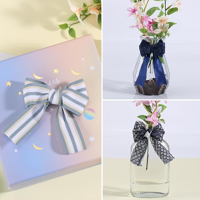 BEEFLYING 3 Styles Black Wire Edged Ribbons for Gift Wrapping, 25~28mm×2.7m Satin Ribbons Stripe Ribbons for Wedding Party Decoration Hair Bows Flower Designs Sewing and Craft, 9 Yards