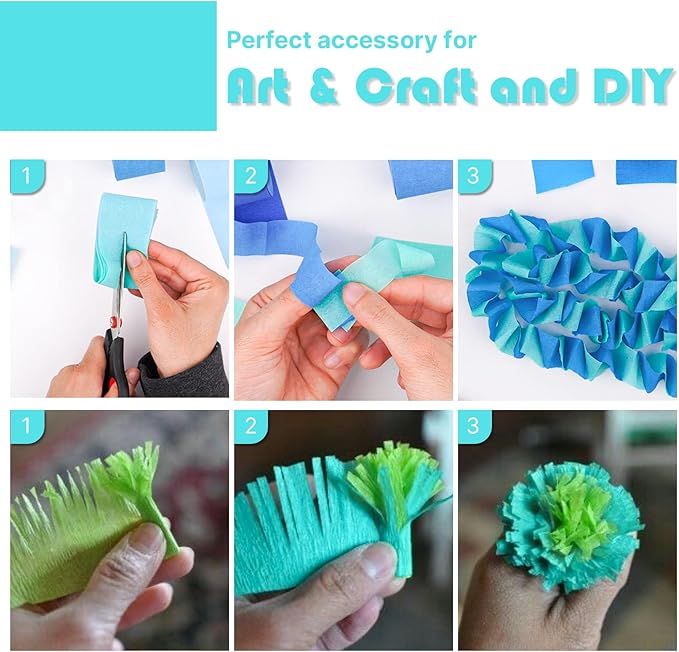 PartyWoo Teal Crepe Paper Streamers 6pcs 492ft Pack of Turquoise Crepe Paper Streamers for Birthday Gender Reveal Baby Shower Wedding Graduation Pool Mermaid Under The Sea Theme Party Decorations