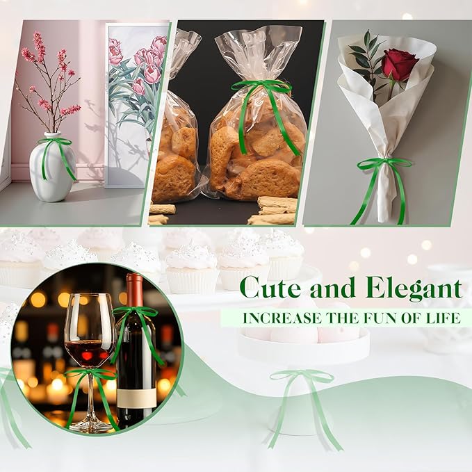 Satin Ribbon Bows 5x7 Inch Twist Tie Bows, Cute Green Bow Decor for Gift Wrapping, Cake Treat Bags, Craft DIY Gift, Party Favors Wedding Decorations (50 Pcs Set - Green)