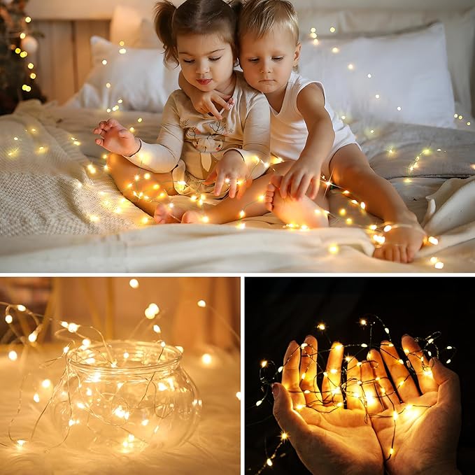 KNONEW 100FT 293 LED Outdoor Fairy Lights Plug in, Christmas Fairy Lights Outdoor Waterproof 8 Modes Memory Times for Wedding Bedroom Walls Garden Trees Decoration(Warm White)