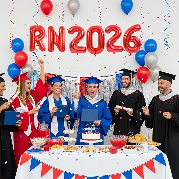 TONIFUL 2026 Nurse Graduation Decorations Red RN 2026 Balloons 16 Inch RN 2026 Banner Class of 2026 Registered Nurse Balloons Decorations 2026 Nursing Graduation Party Supplies