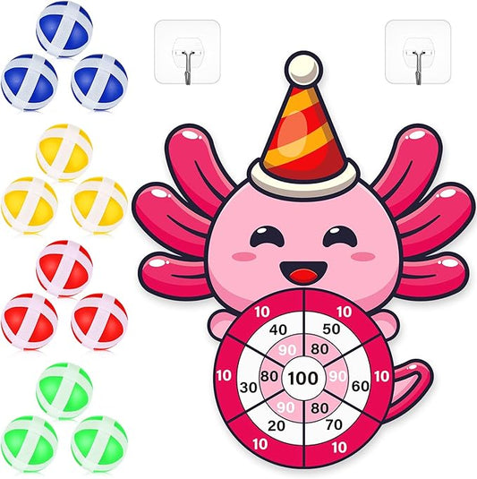 HyDren Axolotl Party Game 31x24 Dart Board with 12 Sticky Balls Axolotl Party Favors Birthday Decor Gift for Indoor Outdoor Game