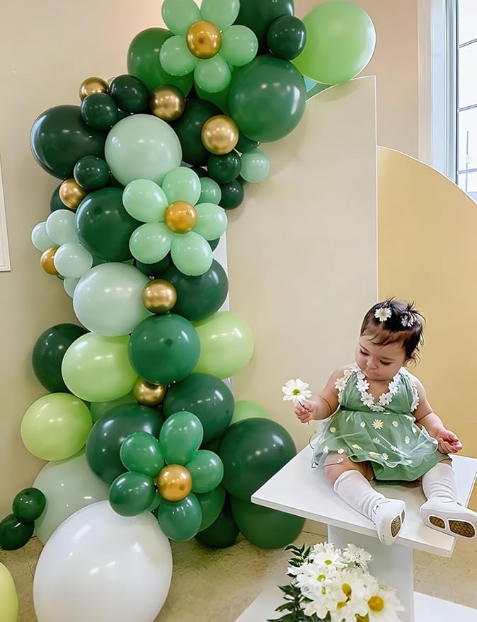 Green Balloon Arch Garland Kit,131PCS Shades of Green and Gold Balloon Arch, Latex Party Balloons in Different Sizes for Jungle Safari Birthday, Baby Shower Decor