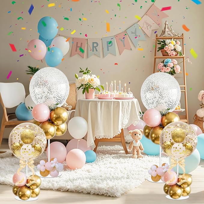 8 Pack Clear Acrylic Balloon Stands - 15.75 Inch Tabletop Display Stands with Non-Slip Base for Party, Wedding, Birthday Centerpiece Decor(Balloons Not Included)
