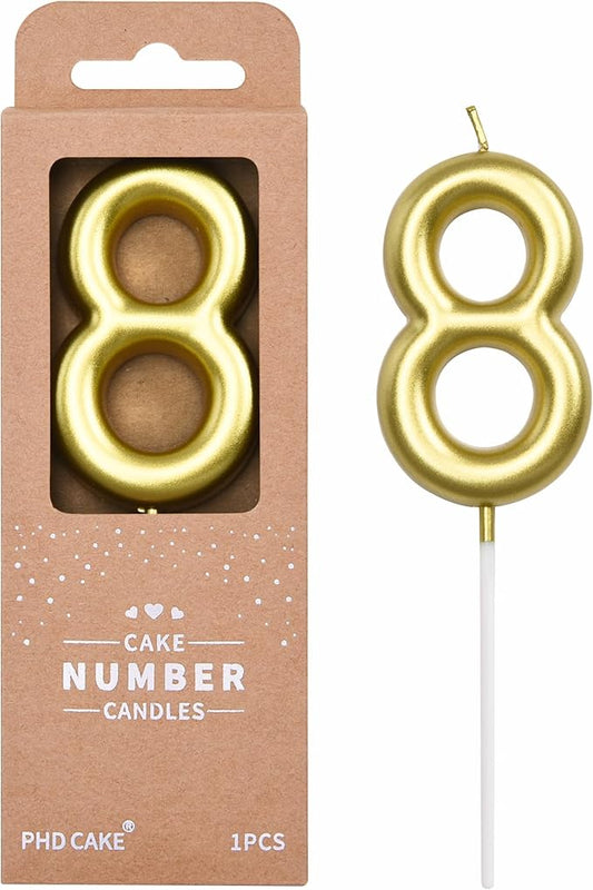 PHD CAKE 2.76 inch Classical Gold 8 Number Birthday Candles, Gold Number Candles, Cake Number Candles, Party Celebration