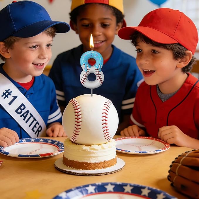 Conelist Ice Cream Drip Baseball Birthday Candle Number 8, Baseball Ice Cream Drip Birthday Cake Topper Candle Number 8 for Cake Sport Teams Theme Anniversary Celebration Party Decoration Favor Supply