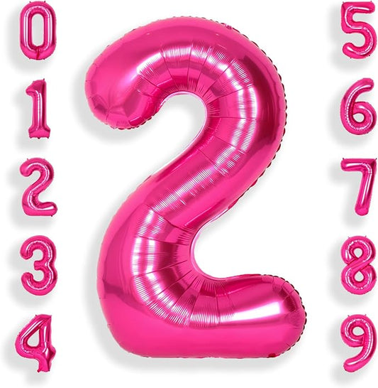 SUWEN 40 Inch Hot Pink Large 2 Number Balloons Big Foil Helium Number Balloons 0-9 Jumbo Happy 2nd Mylar Birthday Party Decorations for Girl Anniversary Party Supplies