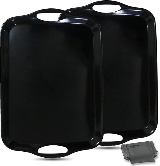 Czlizdyt 17.5 x 12’’ Large Melamine Serving Tray with Handles, Set of 2 Rectangular Melamine Serving Platters, Dishwasher Safe Trays for Eating, Appetizer, Charcuterie, Snack, Fruits, Desserts, Black