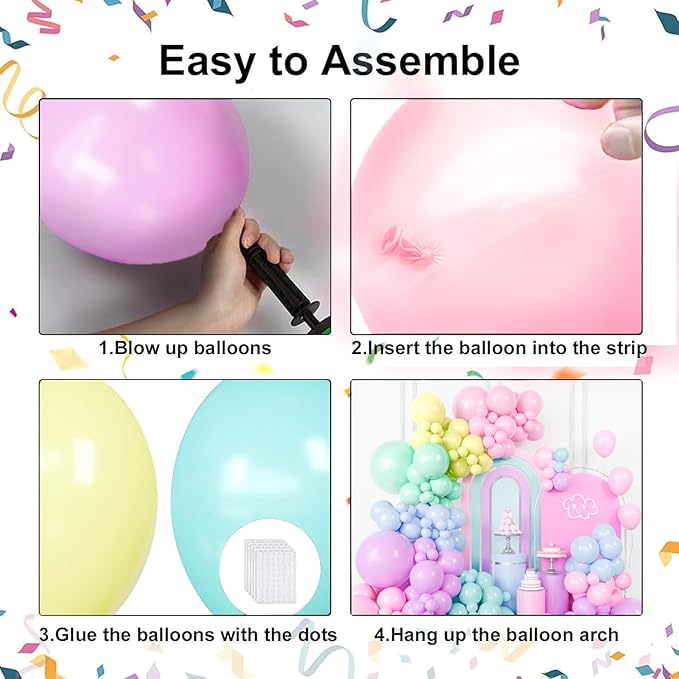 Pastel Balloons Garland Arch Kit, Rainbow Party Balloons, Multicolor Macaron Pink Blue Green Purple Yellow Balloons for Birthday Rainbow Party Baby Shower Wedding Decorations