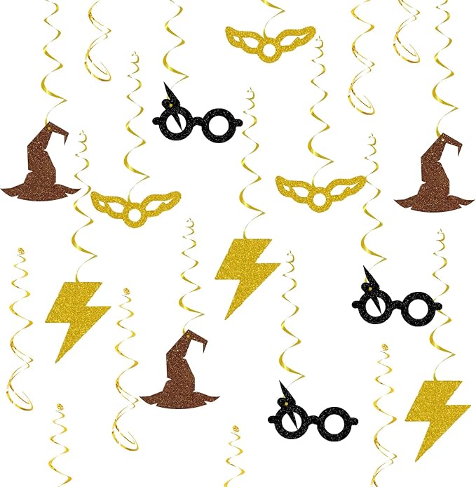 Magic Wizard Inspired Birthday Decorations for Kids, Glitter Magical Inspired Hanging Swirls, Magical School Wizard Theme Baby Shower Birthday Party Foil Spirals Hanging Decorations Supplies