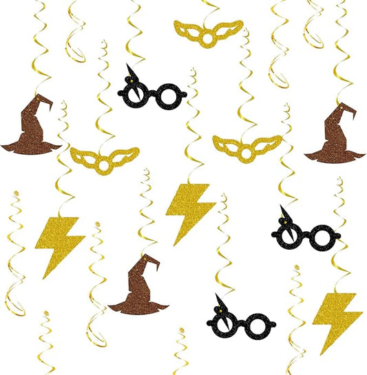 Magic Wizard Inspired Birthday Decorations for Kids, Glitter Magical Inspired Hanging Swirls, Magical School Wizard Theme Baby Shower Birthday Party Foil Spirals Hanging Decorations Supplies