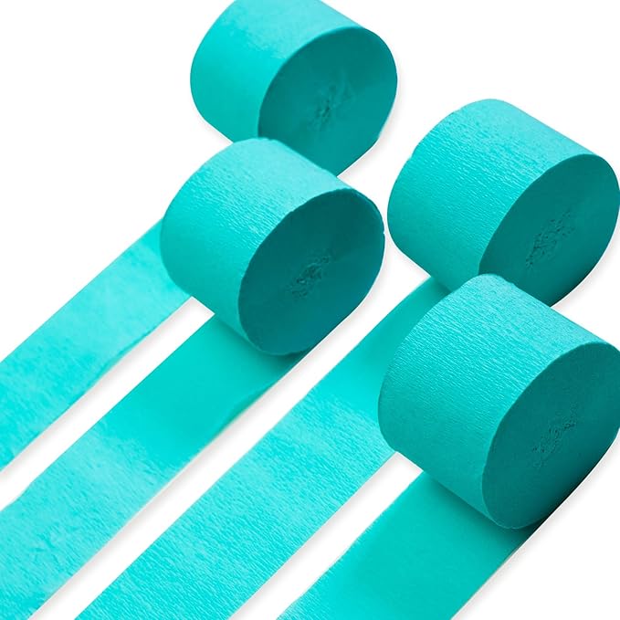 PartyWoo Teal Crepe Paper Streamers 4pcs 328ft Pack of Turquoise Crepe Paper Streamers for Birthday Gender Reveal Baby Shower Wedding Graduation Pool Mermaid Under The Sea Theme Party Decorations