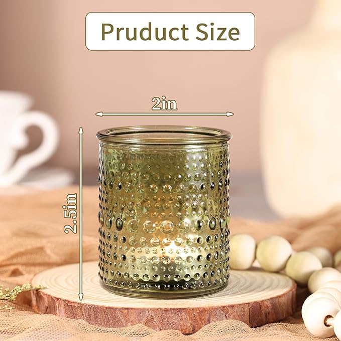 15Pcs Glass Votive Candle Holders, Green Tea Light Candle Holder Vintage Tealight Candle Holder Bulk for Wedding Christmas Party Table Decor (Green)