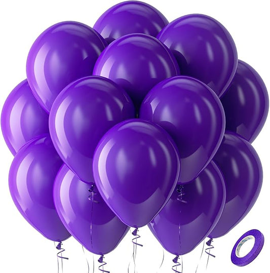 Bezente Dark Purple Latex Party Balloons - 100 Pack 12 inch Round Helium Purple Balloons for Wedding Graduation Halloween Birthday Bachelorette Party Backdrop Decorations