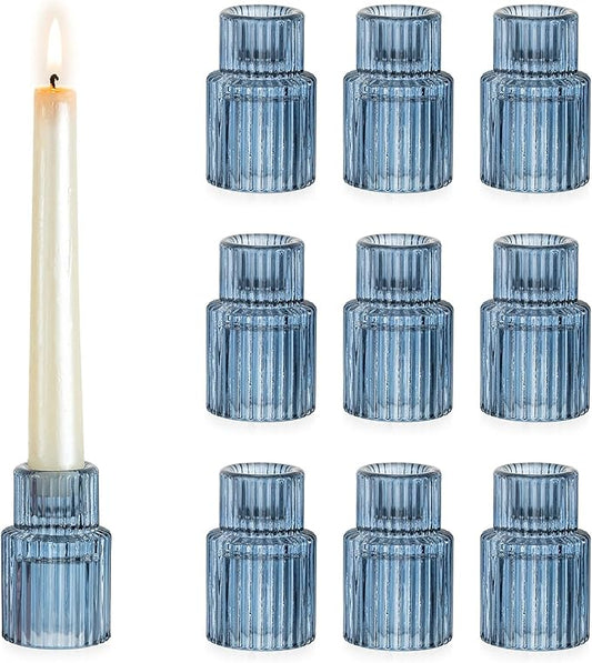 Hewory Glass Candlestick Candle Holder: 10PCS Blue Glass Taper Candle Holders for Table Centerpiece, Vintage Tapered Candlestick Holders for Christmas Centerpiece Wedding Party Holiday Home Decor