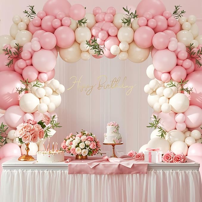 Pink Balloon Arch Kit 124Pcs Pink and White Balloon Arch Garland Kit Pastel Pink Light Pink Sand White Balloons for Baby Shower Bridal Shower Wedding Anniversary Birthday Party Decorations