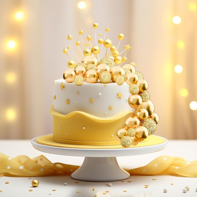 60Pcs Glitter Cake Balls Decorations Foam Cake Topper Balls Mini Balloon Cupcake Toppers for Cake Decorating Birthday Baby Shower Party (Glitter Gold)