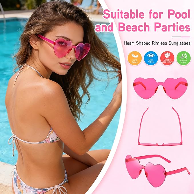 14/42 Pack Heart Sunglasses for Women, Fun Cute Rimless Transparent Candy Color Heart Glasses Party Favors
