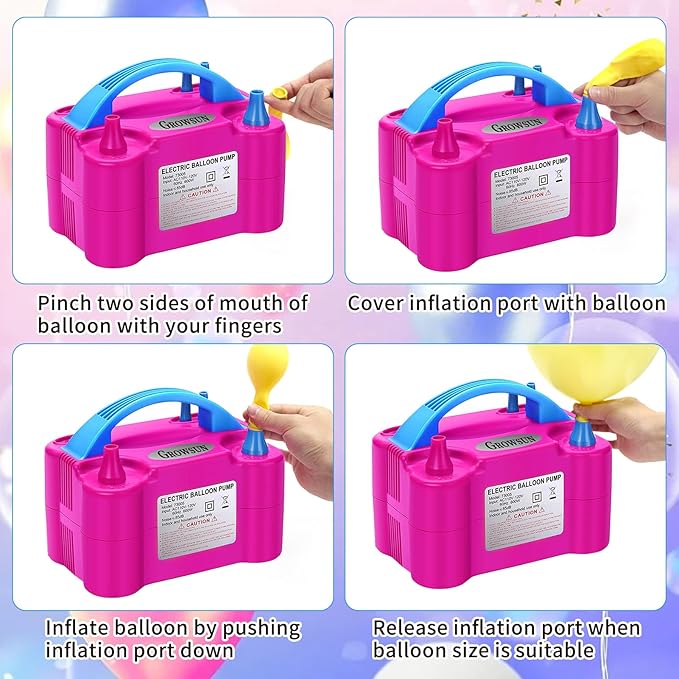 Growsun Electric Balloon Pump Air Inflator Portable Automatic Dual Nozzle Balloon Blower 110V 600W for Birthday Baby Shower Balloons Party Decorations