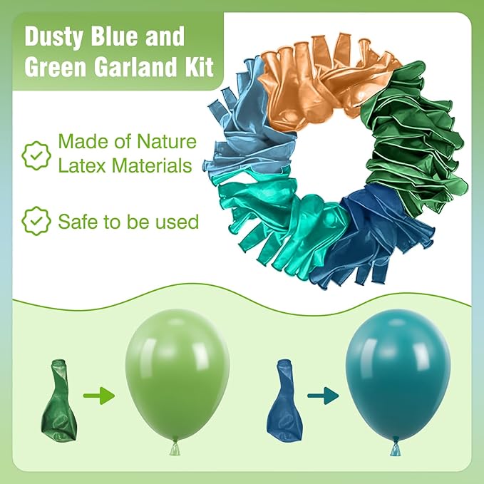 Kelfara 128Pcs Dusty Blue and Sage Green Balloon Garland Arch Kit, 18 12 10 5 inch Retro Avocado Teal Nude Balloons for Baby Shower Jungle Wedding Boho Birthday Party Decorations