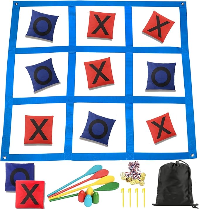 Giant Tic Tac Toe Bean Bag Toss Outdoor Games for Kids Adults Family-4X4FT Large Lawn Yard Carnival Field Day Games, Beach Backyard Camping Outside Family Reunion