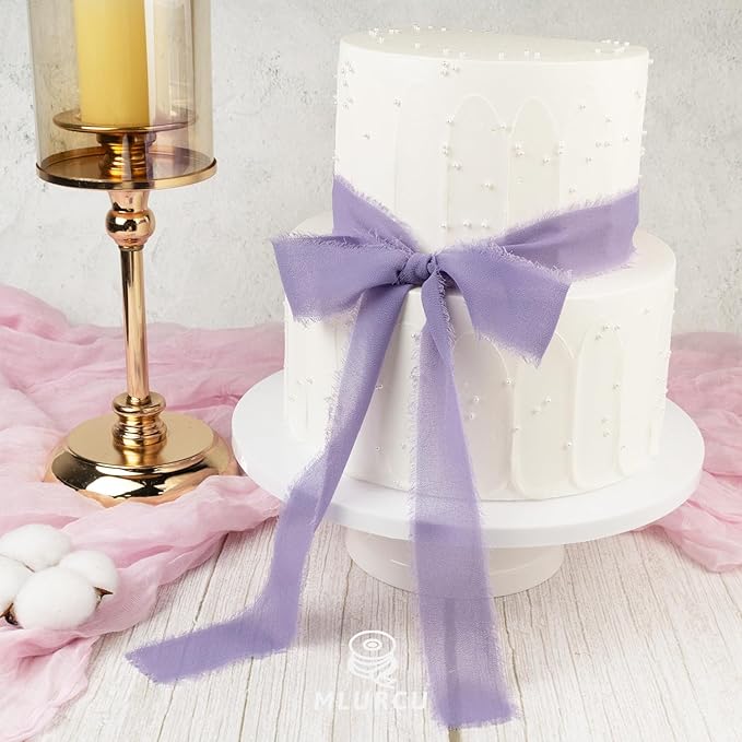 Purple Chiffon Ribbon - 1.5 Inch x 3 Yds - Lilac/Lavender/Dark Purple/Violet/Plum - Handmade Frayed Chiffon Ribbon for Wedding Invitation, Flower Bouquets, Gift Wrapping, Bridal Shower
