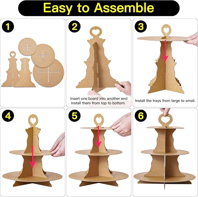 Soleebee 3-Tier Round Cupcake Stand, Cardboard Cupcake Tower, Dessert Cup Cake Stand Tower for Birthday Wedding Party Decoration, Cupcake Tier Stand 2 Set (Brown Golden Dot)