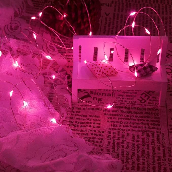 16 Pack 30 Led Fairy Lights Battery Operated String Lights 10 Feet Waterproof Twinkle Lights Mason Jar Lights Silver Wire Firefly Lights for Pink