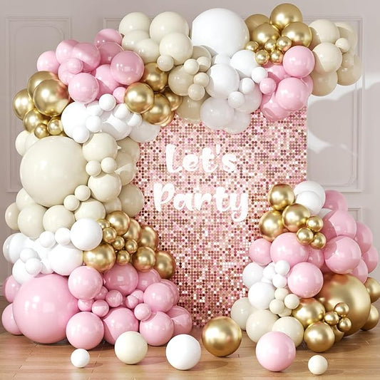 Pink and White Gold Balloons Arch Kit-164pcs Sand White Gold Pink Balloons Garland Kit for Mothers Day, Birthday, Christening, Baby Shower, Bridal Shower, Engagement Party Decorations