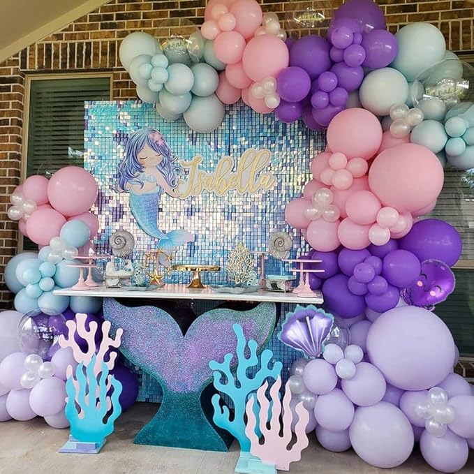 Mermaid Balloon Garland Kit, 125pcs Under The Sea Balloons Mermaid Tail Arch Party Supplies with Seahorse Octopus Ocean Animals Balloons for Birthday Party Baby Shower Decorations
