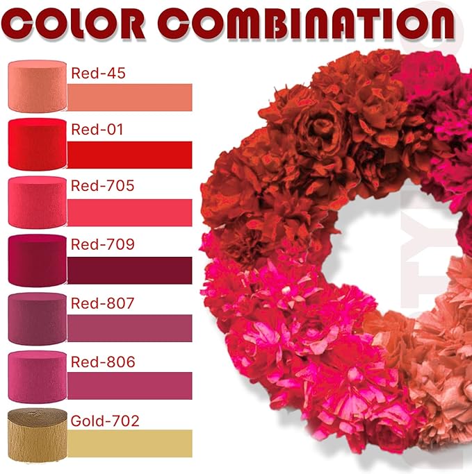 PartyWoo Gold and Burgundy Crepe Paper Streamers 10pcs 820ft Pack of Gold and Maroon Crepe Paper Streamers for Graduation Wedding Birthday Bachelorette Citizenship Strawberry Theme Party Decorations