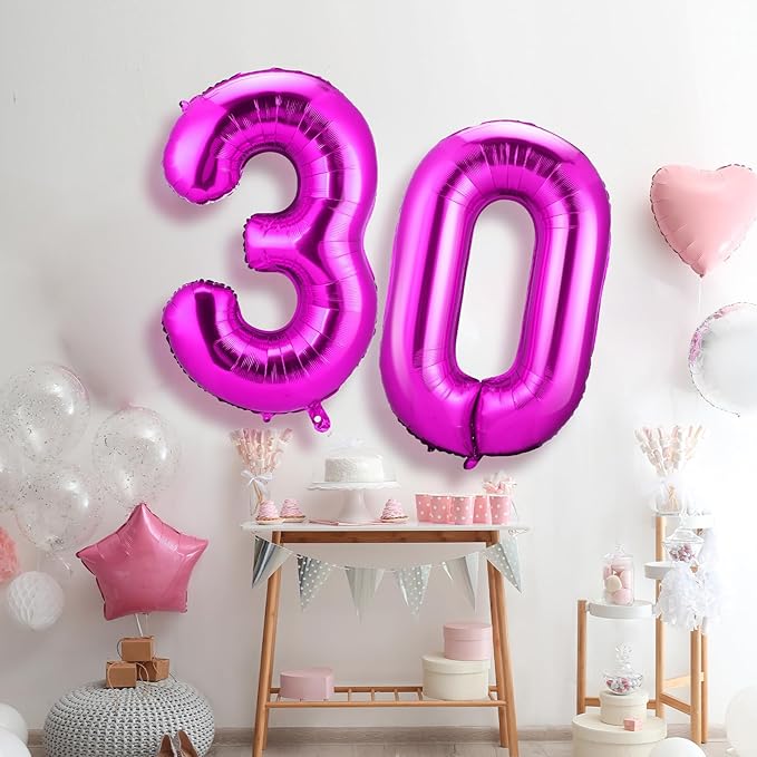 Gejoy 40 Inch Number 30 Balloons Jumbo 30 Foil Giant Number 30 Balloons for 30th Birthday Party Decorations and Rip to My 20s Anniversary Event(Hot Pink)