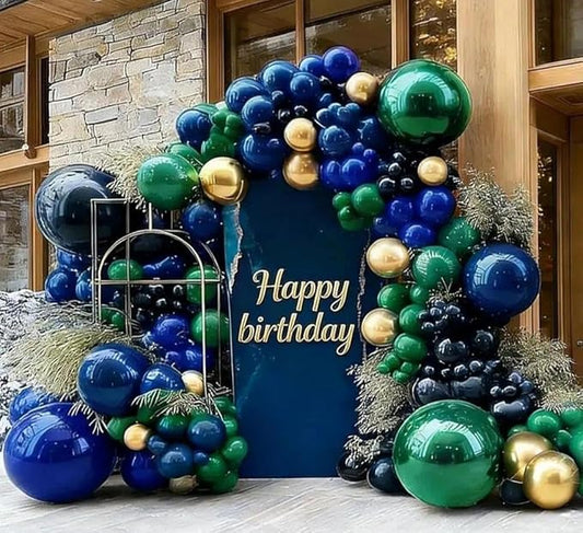 Dark Green Blue Balloon Garland, Double Stuffed Navy Royal Blue Emerald Green Gold Balloon Arch Kit for Birthday Graduation Wedding Anniversary Bear Baby Shower Father‘s Day Party Decoration