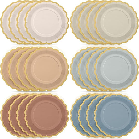 48 Pcs Morandi Color Paper Plates 9 Inch Pastel Scalloped Disposable Colored Boho Dinner Dessert Paper Plates for Birthday Wedding Bridal Party Supplies, 6 Colors