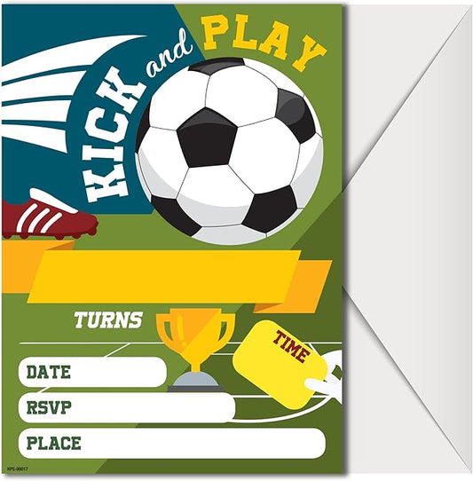 Soccer Birthday Invitations for Boys with Envelopes - (Pack of 20) - Soccer Themed Party Invites for Boys, Girls, Toddlers, Children and More. Soccer Party Supplies. Fill In Style.
